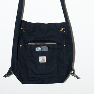 Black upcycled carhartt tote bag /crossbody bag /utility bag